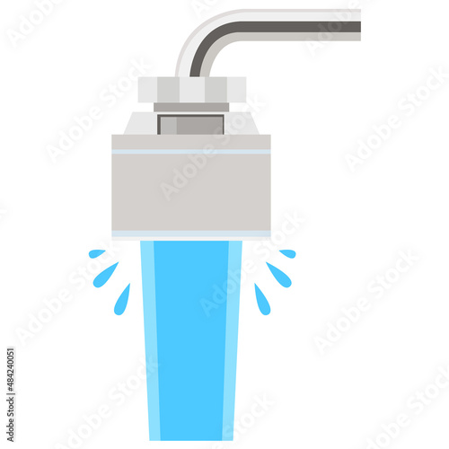 蛇口に直結型のシンプルな浄水器のイラスト素材　ベクター