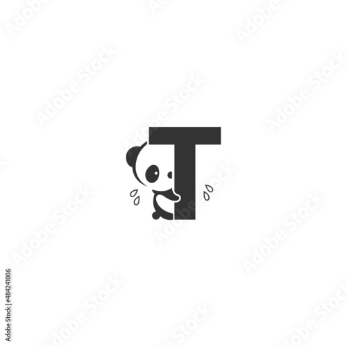 Panda icon behind letter T logo illustration © xbudhong