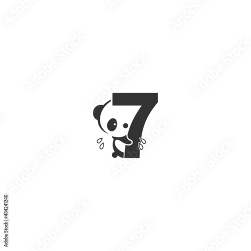 Fototapeta Naklejka Na Ścianę i Meble -  Panda icon behind number 7 logo illustration