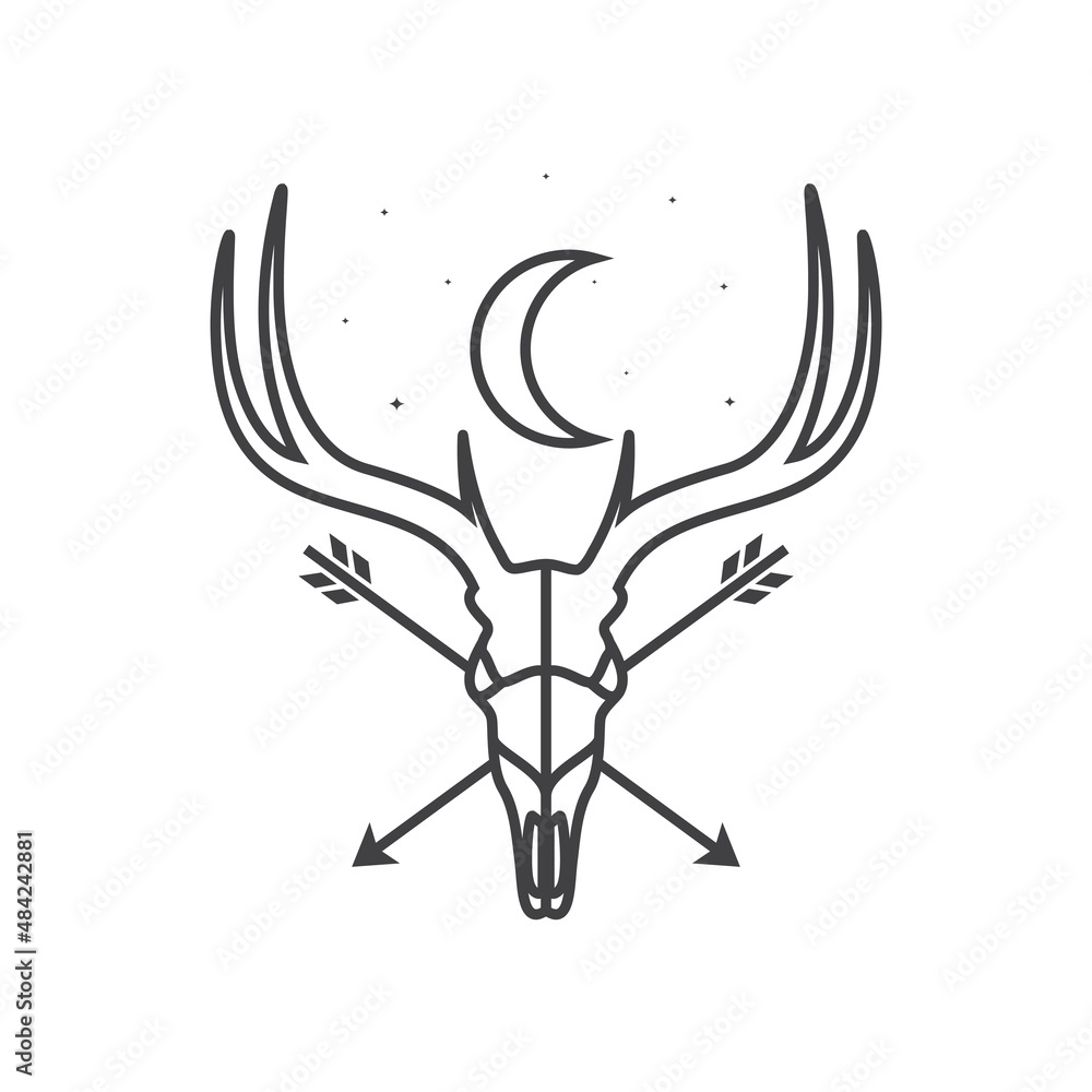 hipster deer skull with stars logo design, vector graphic symbol icon illustration creative idea