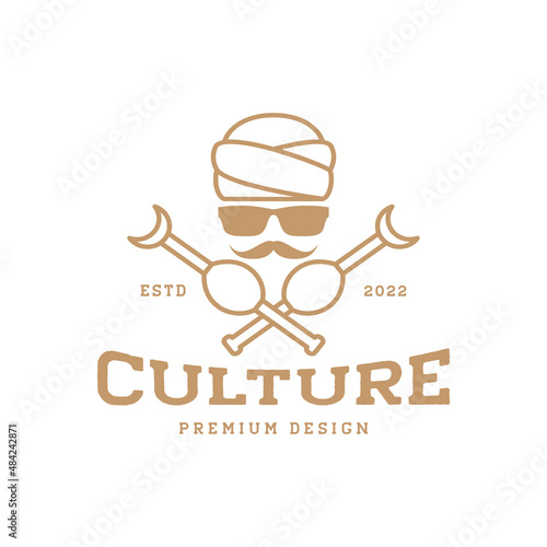 vintage man indian culture snake charmer logo design, vector graphic symbol icon illustration creative idea