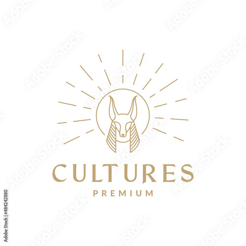 hipster anubis with sun logo design, vector graphic symbol icon illustration creative idea