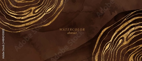 Beige, brown watercolor fluid painting vector background design.Golden marble texture, geode.