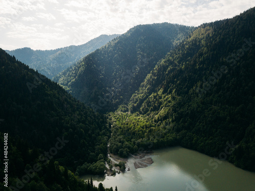 Obraz na płótnie Drone view View of the lake in the mountains w salonie