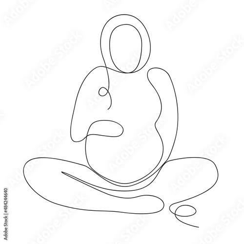 Pregnant woman sitting in lotus position, expectant mother line art, one line drawing