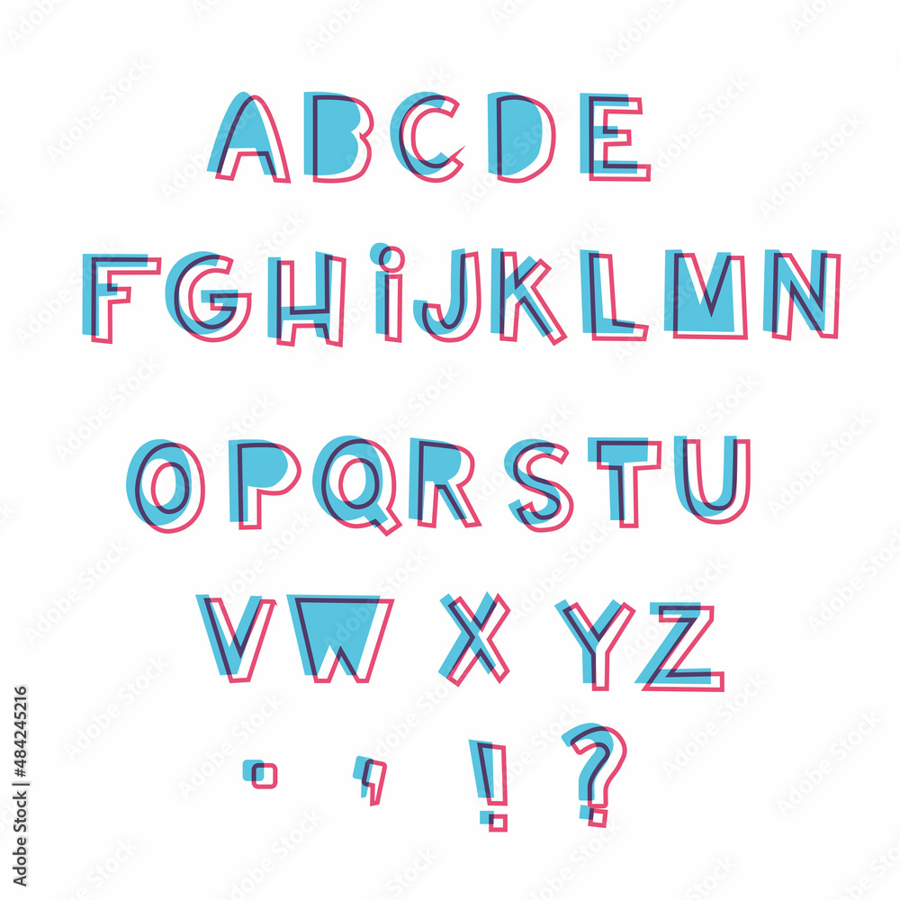 Alphabet hand drawn letters with riso print effect. Color font, typography set. Bold type capital letters Alphabet hand drawn letters with riso print effect. Color font, typography set. Bold type capital letters