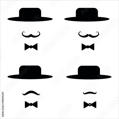 Vector image of icons of men with moustaches and hats and butterflies