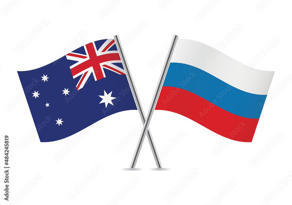 Australia and Russia flags. Australian and Russian flags, isolated on white background. Vector icon set. Vector illustration. 