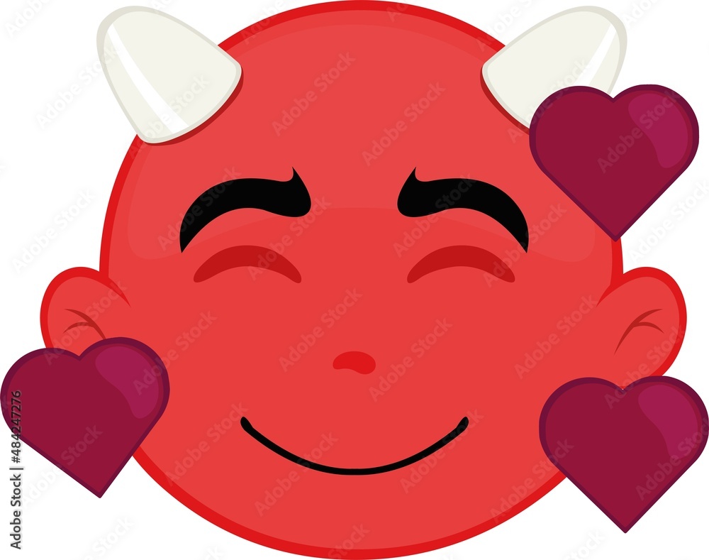 Vector illustration of the face of a little devil surrounded by hearts, in concept of love and valentine Vector illustration of the face of a little devil surrounded by hearts, in concept of love and valentine