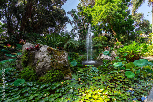 View of La Mortella, a spectacular subtropical and Mediterranean garden at Forio d'Ischia, Italy