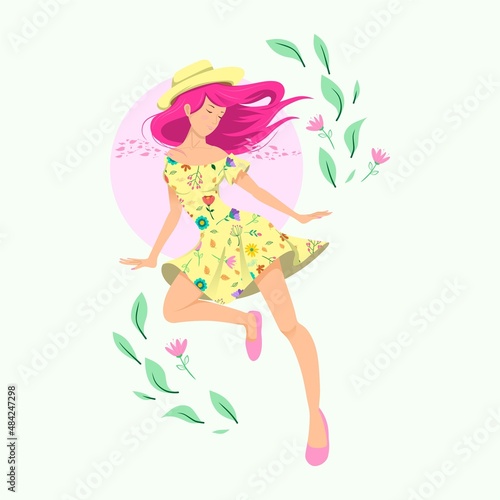 beautiful girl dancing in spring seasson
