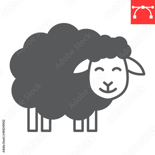 Sheep glyph icon, farm and lamb, cute sheep vector icon, vector graphics, editable stroke solid sign, eps 10.