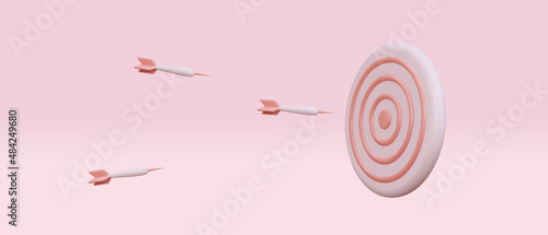 Realistic 3d design pink target and arrows. Vector illustration.