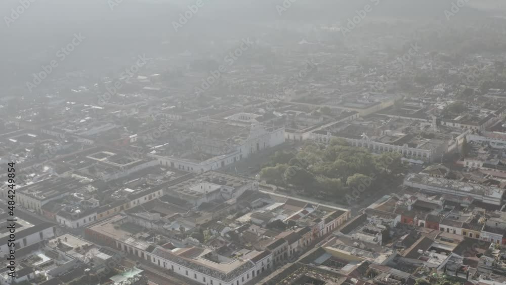 Aerial shot of San Jose Cathedral and Central Park in Antigua Guatemala colonial city - Tourist and historical destination in Guatemala Central America Aerial shot of San Jose Cathedral and Central Park in Antigua Guatemala colonial city - Tourist and historical destination in Guatemala Central America
