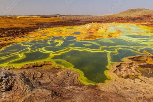 Colorful sulfuric lakes of Dallol volcanic area, Danakil depression, Ethiopia photo