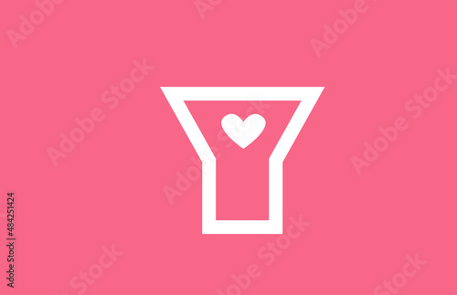 Y love heart alphabet letter logo icon with pink color and line. Creative design for a dating site company or business