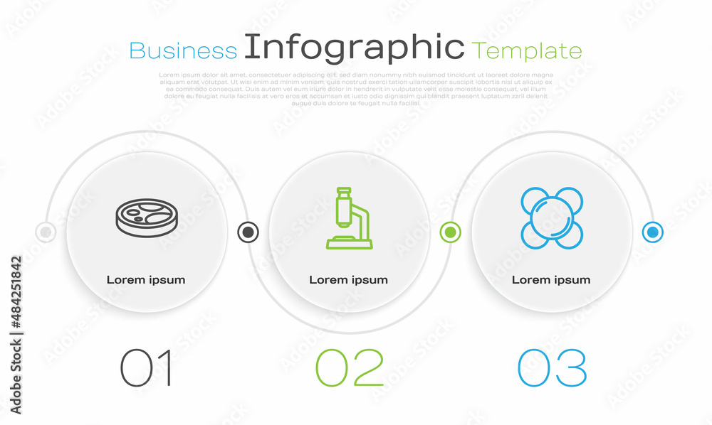 Set line Petri dish with bacteria, Microscope and Molecule. Business infographic template. Vector Set line Petri dish with bacteria, Microscope and Molecule. Business infographic template. Vector