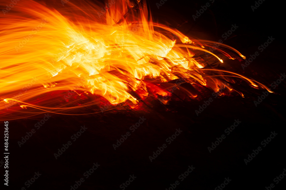 Flames of fire from a bonfire, with abstract shapes and in movement Flames of fire from a bonfire, with abstract shapes and in movement