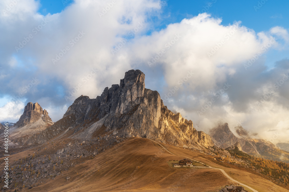 Scenic Paso Giau landscape in Dolomites mountains in Italy.