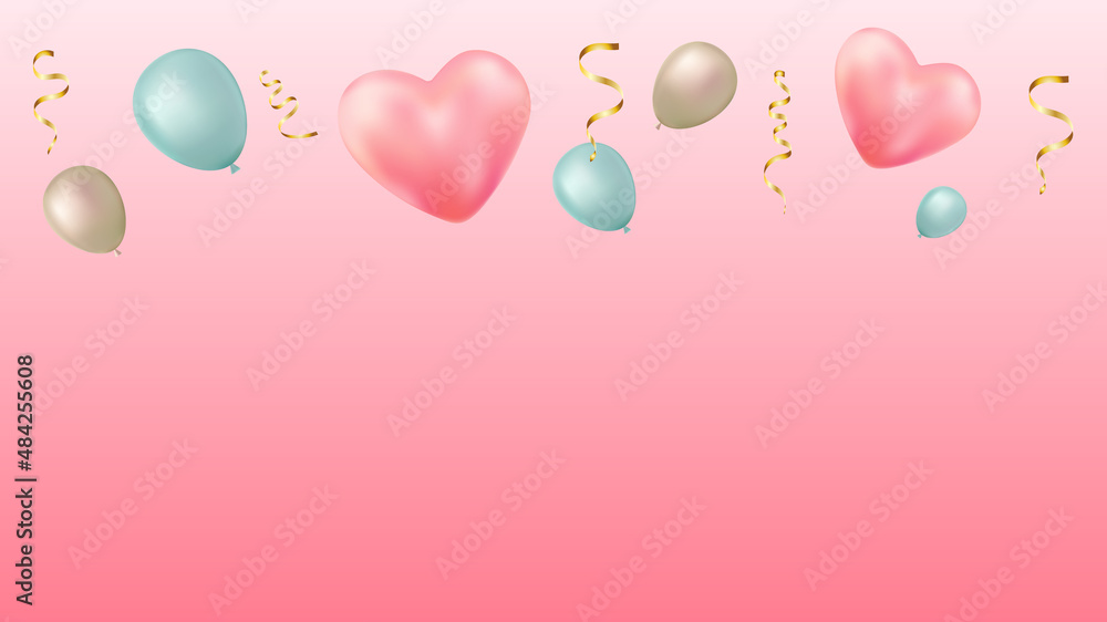 vector illustration, banner with garlands with cute hearts on a pink background copy space. flat decor element for valentine's day, party or wedding