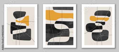 Set of watercolor, geometric backgrounds. Design for poster, wall decoration, cover. EPS10 vector template.