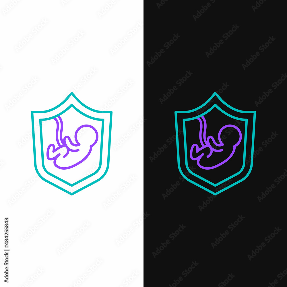 Line Life insurance with shield icon isolated on white and black background. Security, safety, protection, protect concept. Colorful outline concept. Vector Line Life insurance with shield icon isolated on white and black background. Security, safety, protection, protect concept. Colorful outline concept. Vector