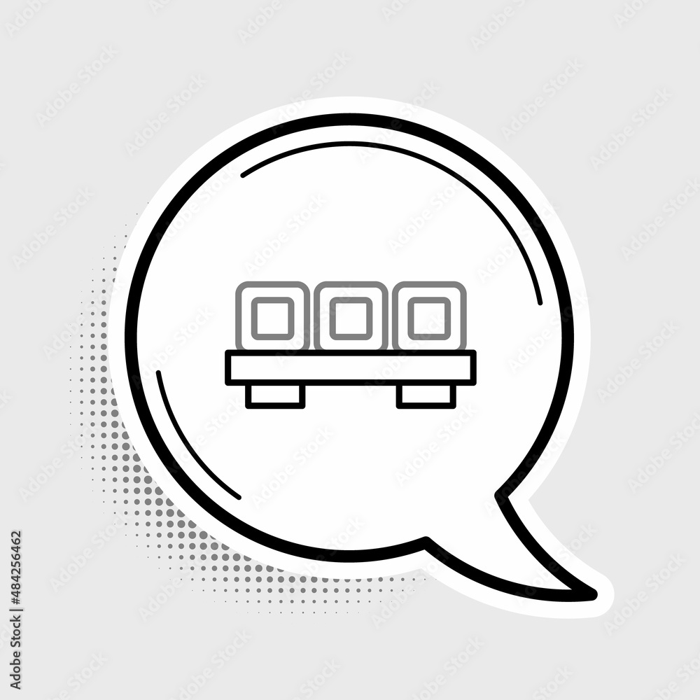 Line Sushi on cutting board icon isolated on grey background. Asian food sushi on wooden board. Colorful outline concept. Vector Line Sushi on cutting board icon isolated on grey background. Asian food sushi on wooden board. Colorful outline concept. Vector