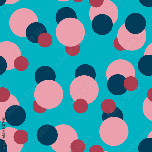 Pink seamless patterns with geometric shapes, circles different colors, 1000x1000 pixels.