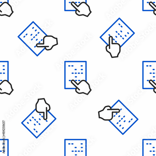 Line Braille icon isolated seamless pattern on white background. Finger drives on points. Writing signs system for blind or visually impaired people. Colorful outline concept. Vector