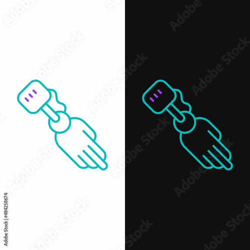 Line Prosthesis hand icon isolated on white and black background. Futuristic concept of bionic arm, robotic mechanical hand. Colorful outline concept. Vector