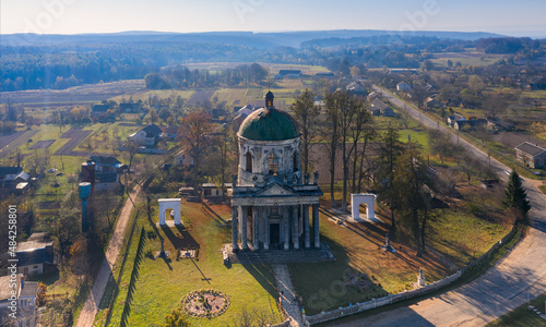 Aerial view of Baroque Roman Catholic church of St. Joseph built in the mid 18th century, Pidhirtsi village, Lviv Oblast, Ukraine photo