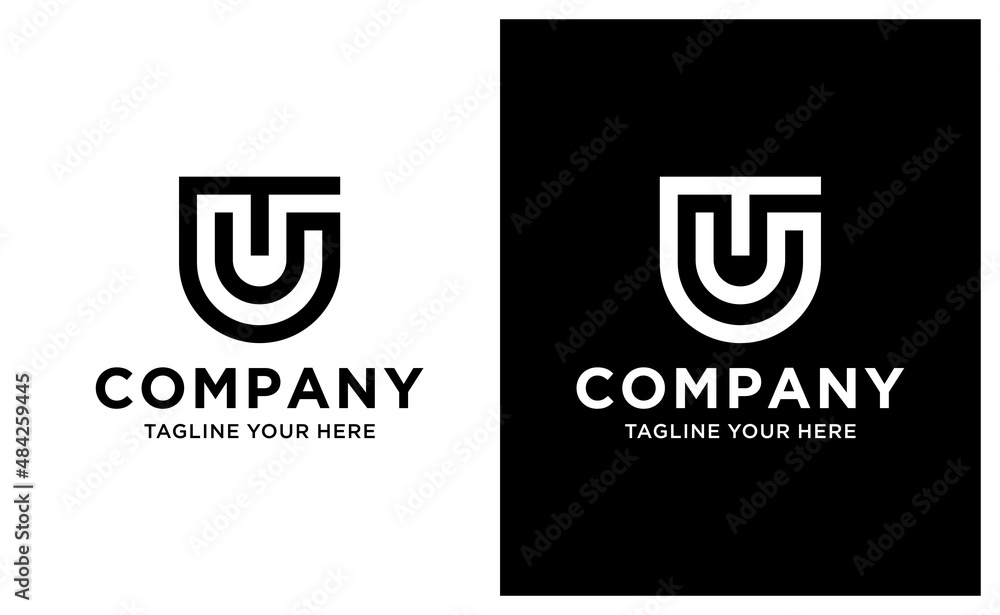 TU, UT abstract initials monogram letter text alphabet logo design vector template.  on a black and white background.