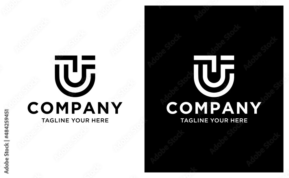 TUF abstract initials monogram letter text alphabet logo design vector template.  on a black and white background.