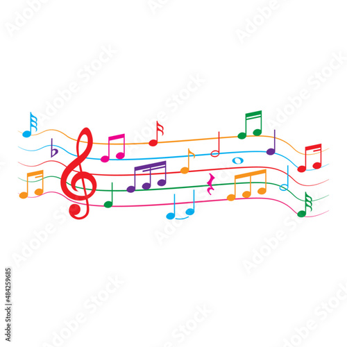 Colorful music notes, vector illustration.