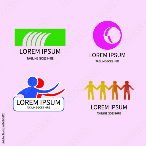 Satz von Logo-Vorlagen für menschliche Beziehungen, Wohltätigkeit, Teamarbeit und Freundschaft. Buntes Vektorsymbol