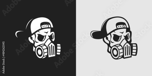 Silhouette of skull head in a hat wearing a mask