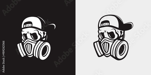 Silhouette of skull head in a mask wearing a hat