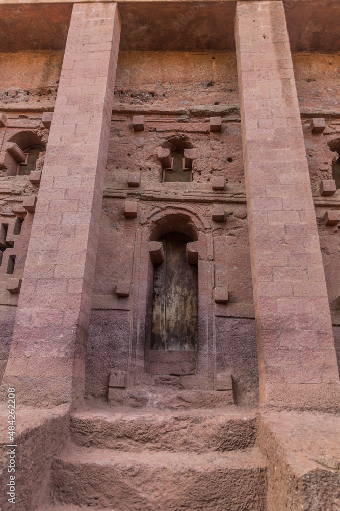 Detail of Bet Medhane Alem, rock-cut church in Lalibela, Ethiopia