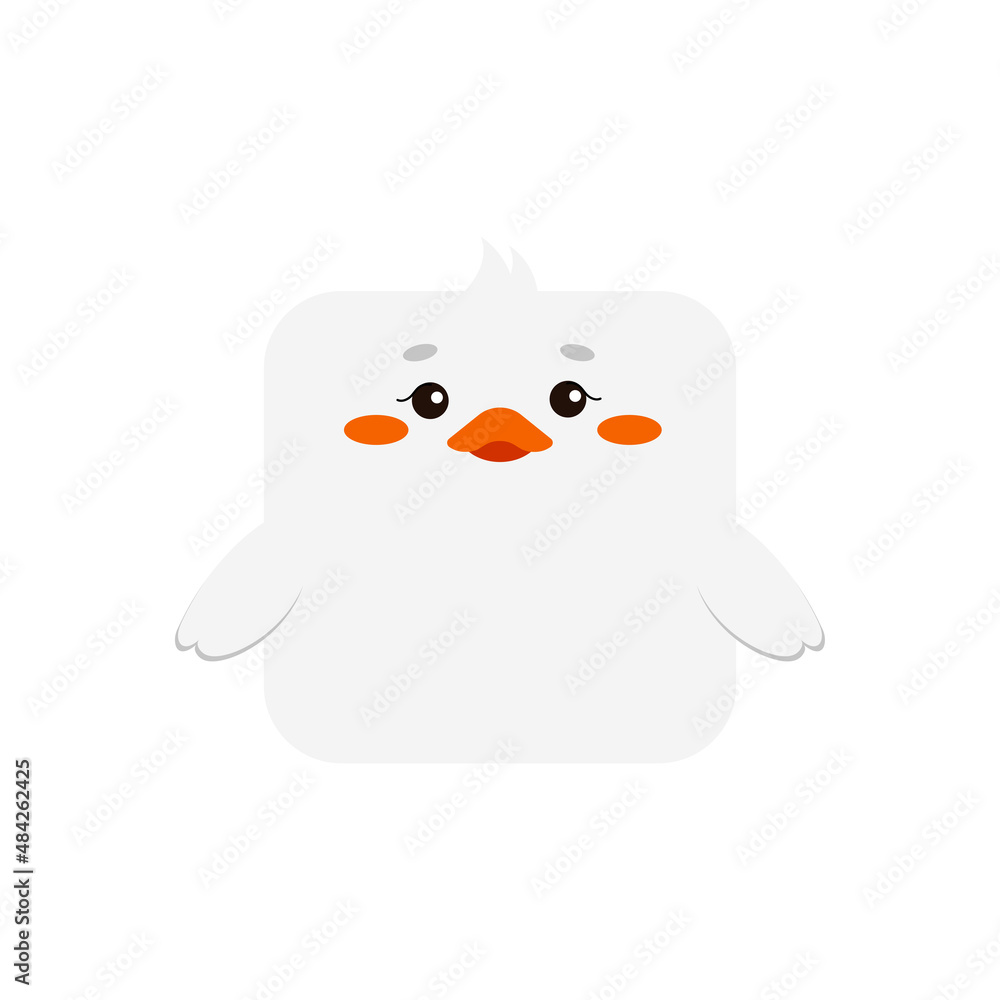 Square farm goose animal face icon isolated on white background. Cute cartoon square shape kawaii gosling avatar for kids character. Vector flat clip art illustration mobile ui game application. Square farm goose animal face icon isolated on white background. Cute cartoon square shape kawaii gosling avatar for kids character. Vector flat clip art illustration mobile ui game application.