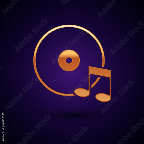 Gold Vinyl disk icon isolated on black background. Vector