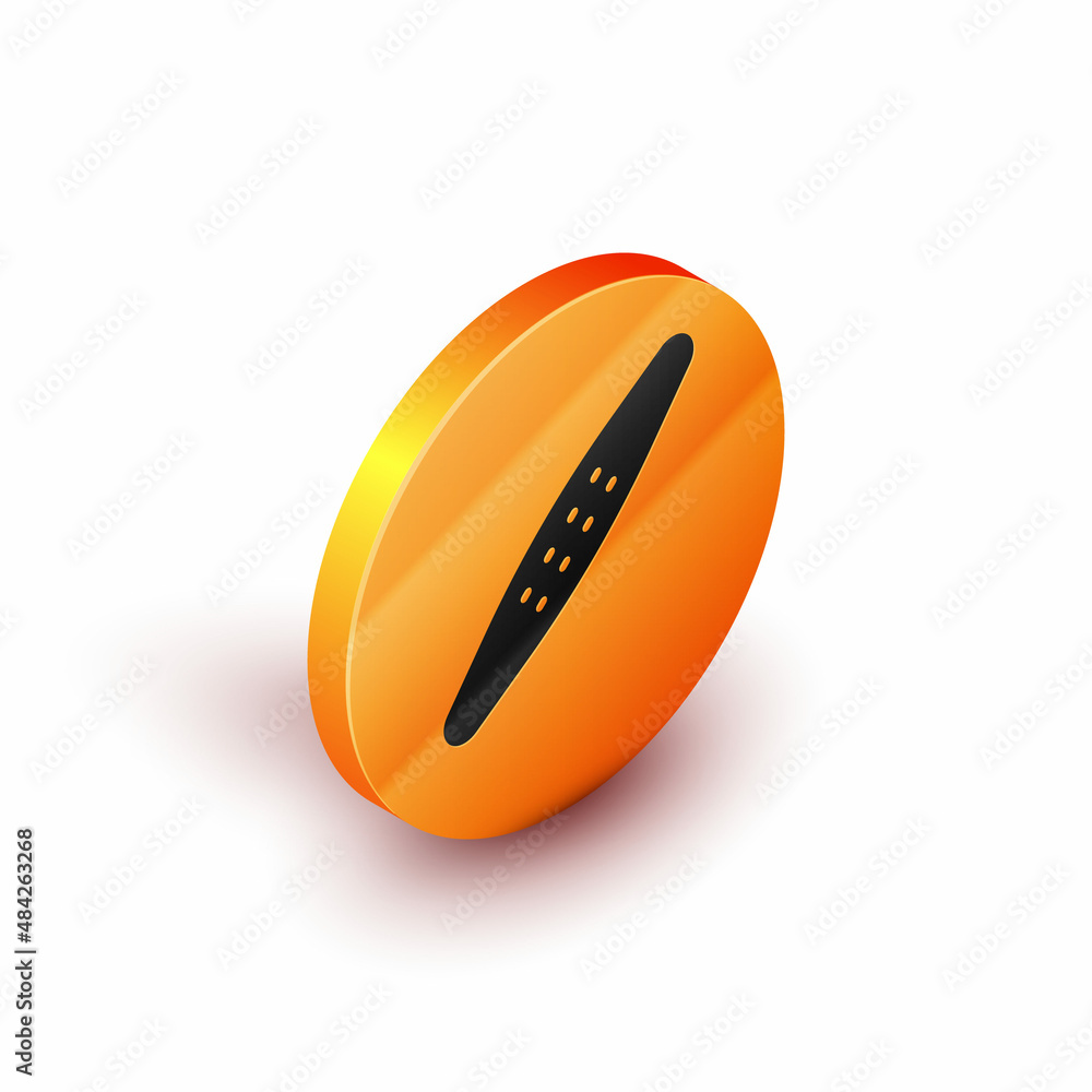 Isometric Nail file pet icon isolated on white background. Professional treatment at home grooming for pet. Orange circle button. Vector Isometric Nail file pet icon isolated on white background. Professional treatment at home grooming for pet. Orange circle button. Vector