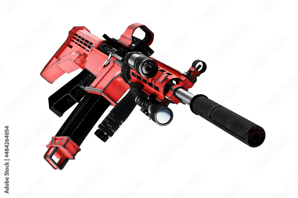 3d model automatic rifle with a collimator sight and silencer 3d model automatic rifle with a collimator sight and silencer