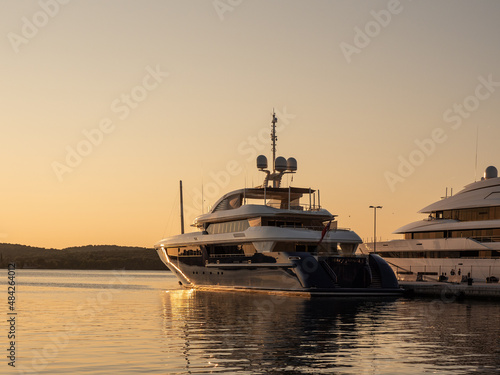 yacht in harbor in city Pula on Adriatic Sea, Croatia