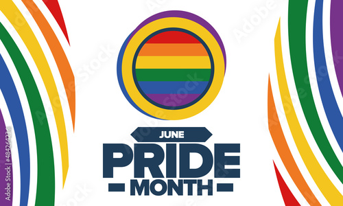 Pride Month in June. LGBT flag. Lesbian Gay Bisexual Transgender. Celebrated annual. Rainbow colours, love concept. Human rights and tolerance. Poster, banner and background. Vector illustration