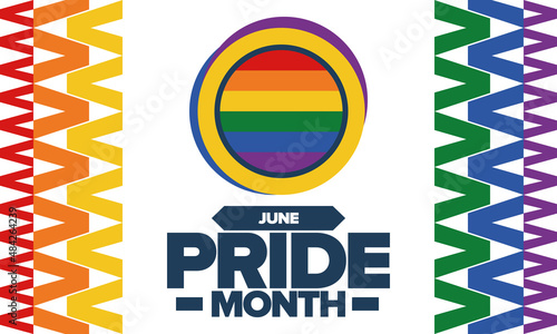 Pride Month in June. LGBT flag. Lesbian Gay Bisexual Transgender. Celebrated annual. Rainbow colours, love concept. Human rights and tolerance. Poster, banner and background. Vector illustration