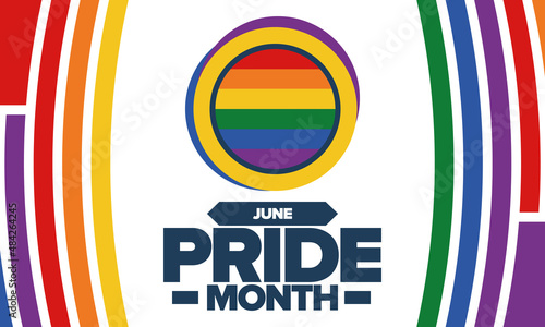 Pride Month in June. LGBT flag. Lesbian Gay Bisexual Transgender. Celebrated annual. Rainbow colours, love concept. Human rights and tolerance. Poster, banner and background. Vector illustration