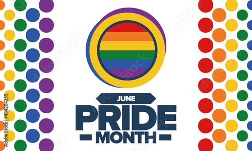 Pride Month in June. LGBT flag. Lesbian Gay Bisexual Transgender. Celebrated annual. Rainbow colours, love concept. Human rights and tolerance. Poster, banner and background. Vector illustration