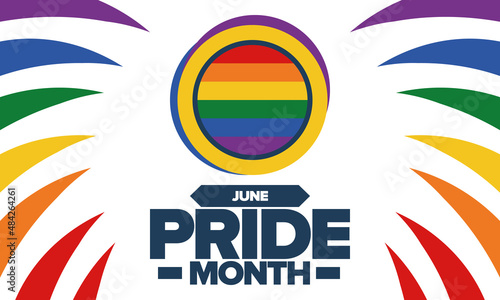 Pride Month in June. LGBT flag. Lesbian Gay Bisexual Transgender. Celebrated annual. Rainbow colours, love concept. Human rights and tolerance. Poster, banner and background. Vector illustration