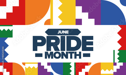 Pride Month in June. LGBT flag. Lesbian Gay Bisexual Transgender. Celebrated annual. Rainbow colours, love concept. Human rights and tolerance. Poster, banner and background. Vector illustration