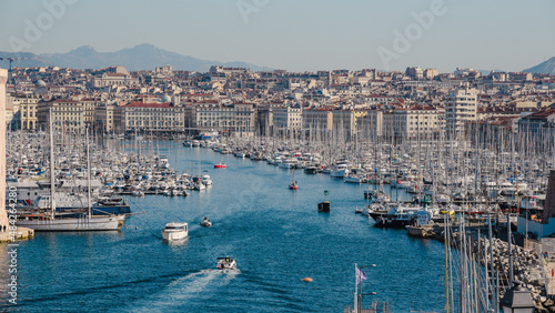 The landscape of Marseille, a beautiful postcard overlooking the port of Marseille in France.